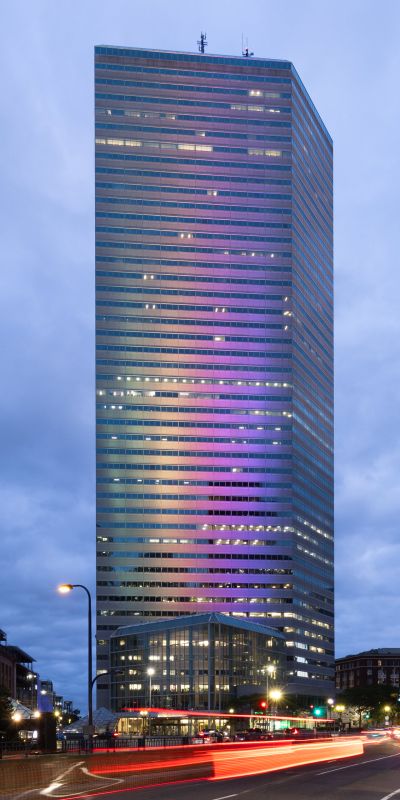 One Financial Center at night.