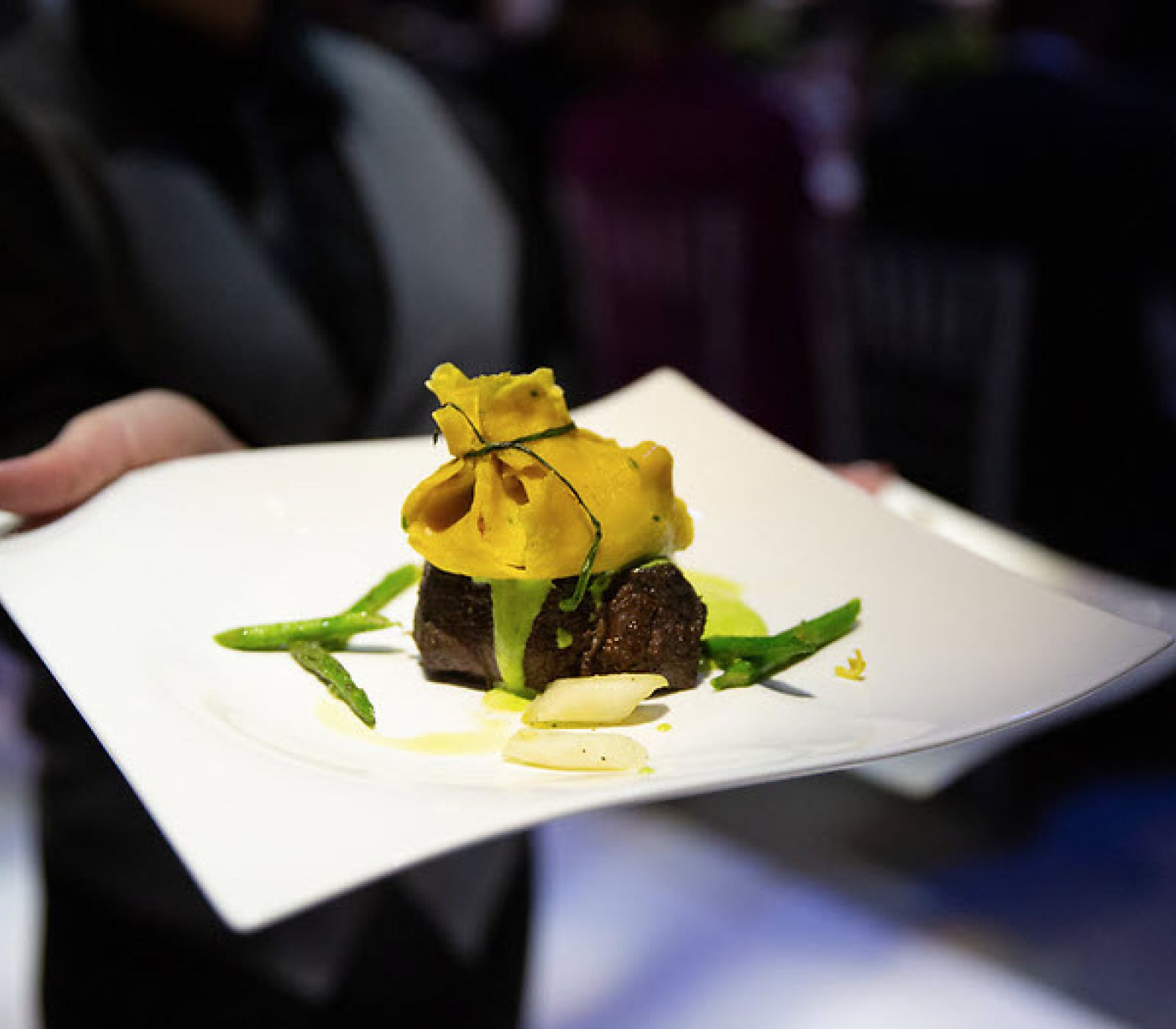 Steak being served.
